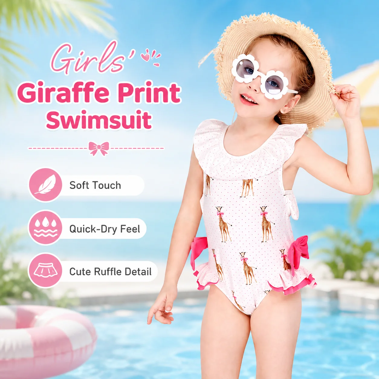 Girls Premium One-Piece Swimsuit – Jungle Leaf