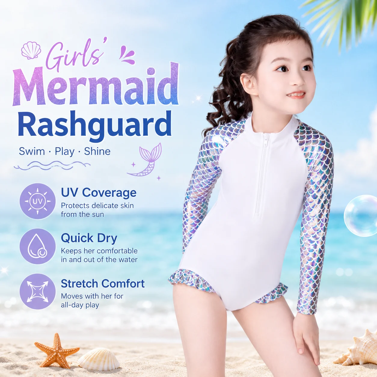 Girls Ruffle Two-Piece Set – Sea Shell