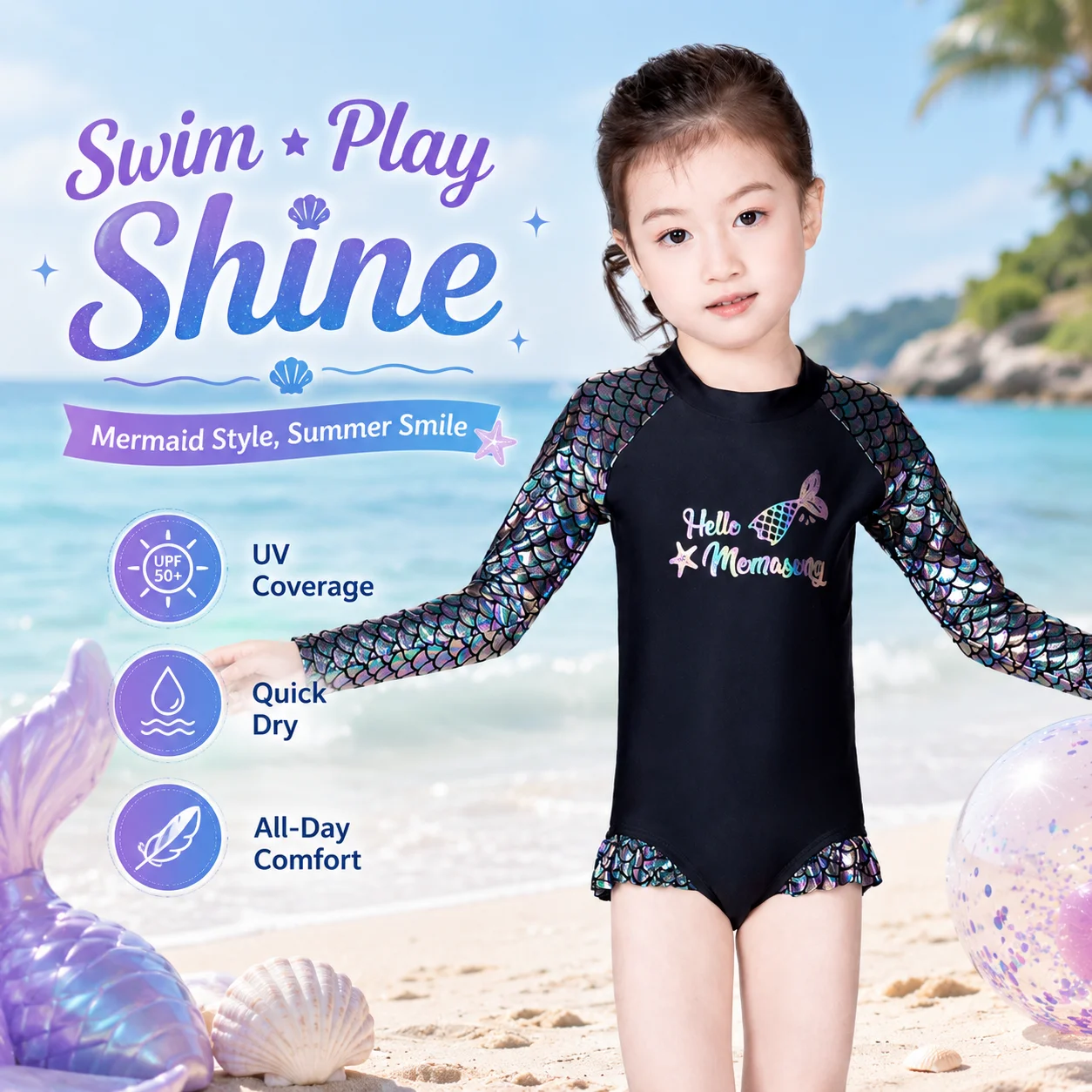 Girls Sun Protection Rash Guard Set – Sunset Glow
