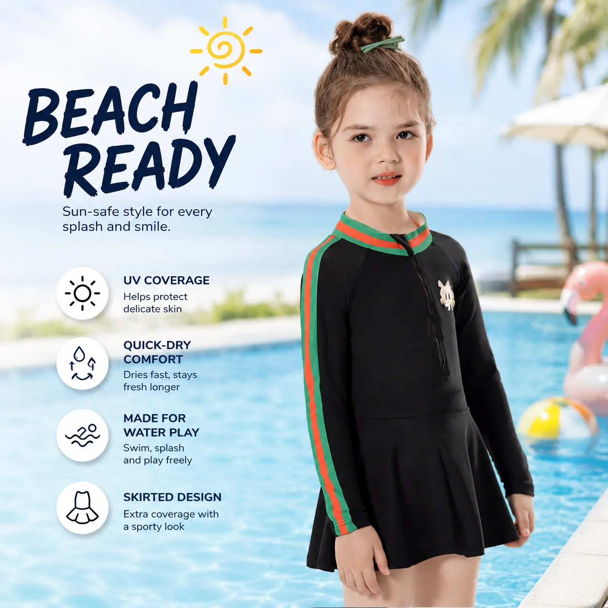 Kids Wide Brim UV Sun Hat – Mermaid Magic