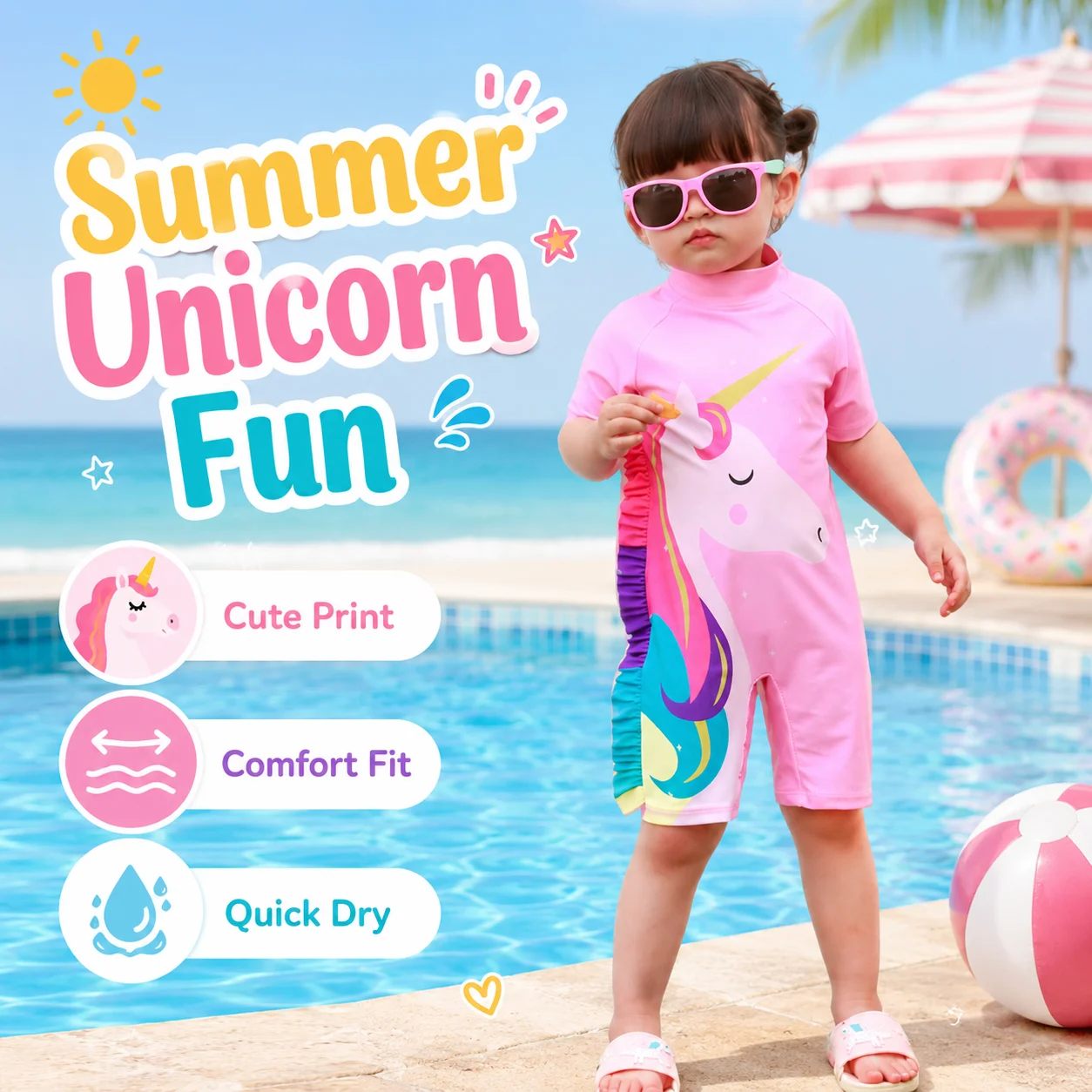 Kids Wide Brim UV Sun Hat – Deep Sea Blue