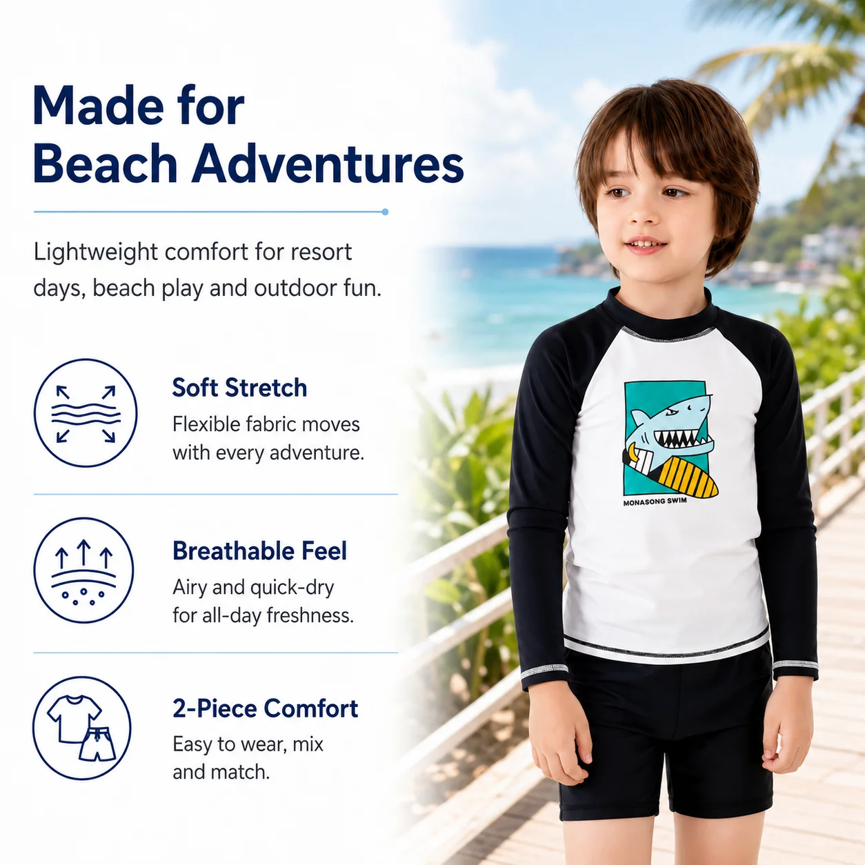 Boys Shark Print Rash Guard Set – Coral Reef