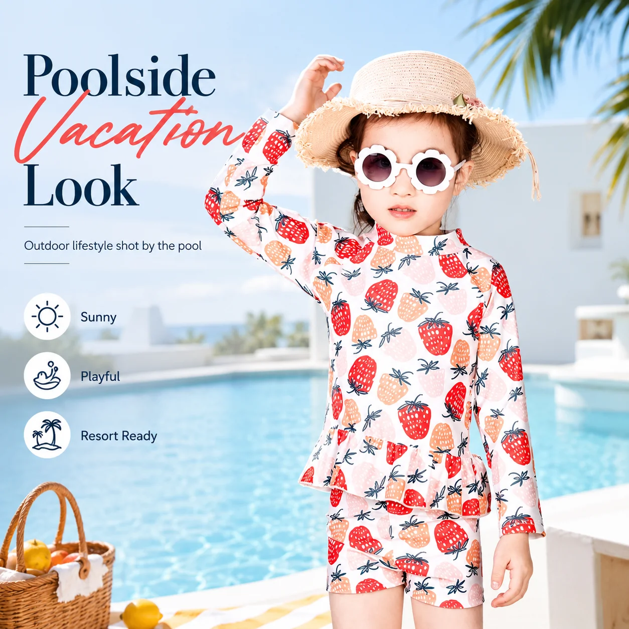 Kids Wide Brim UV Sun Hat – Deep Sea Blue